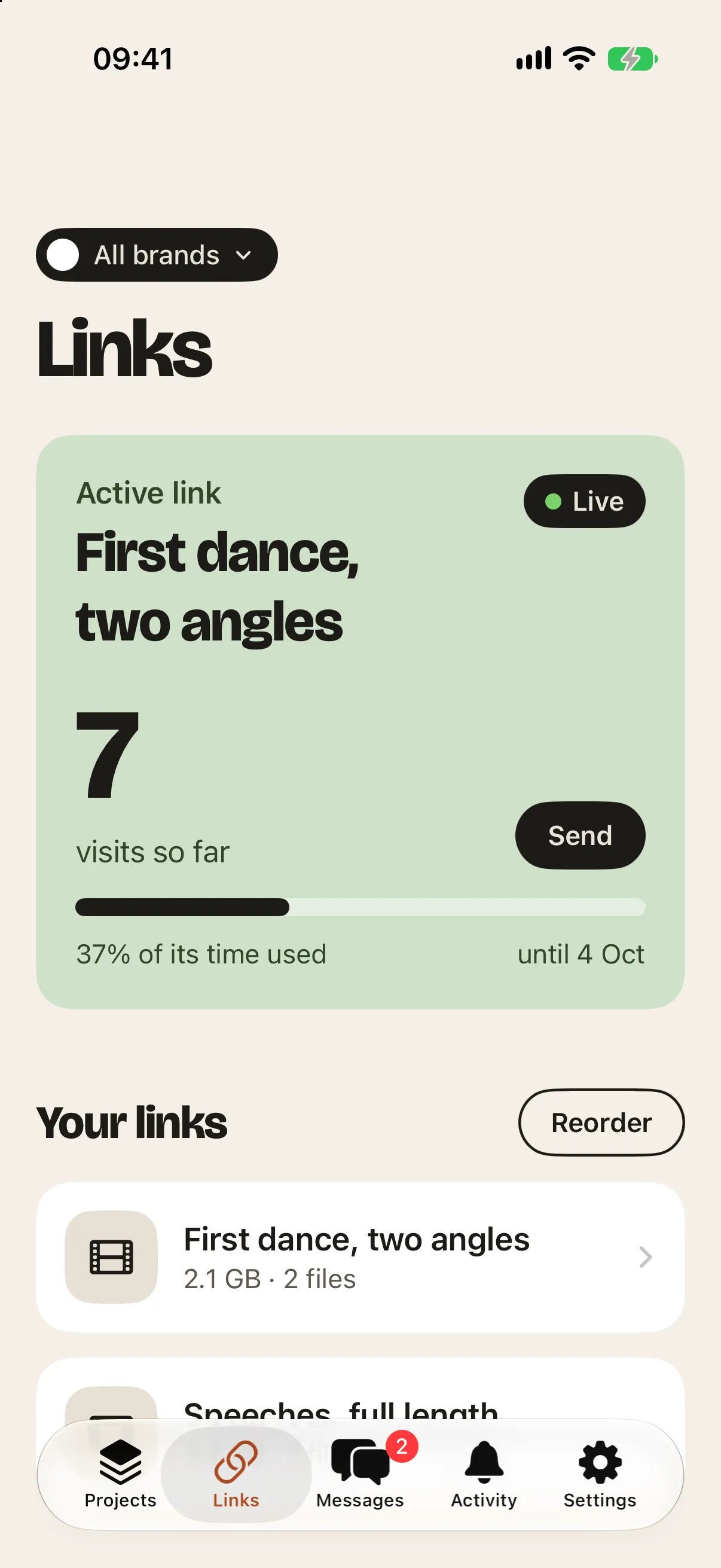 Clip links, with the active link and its visits