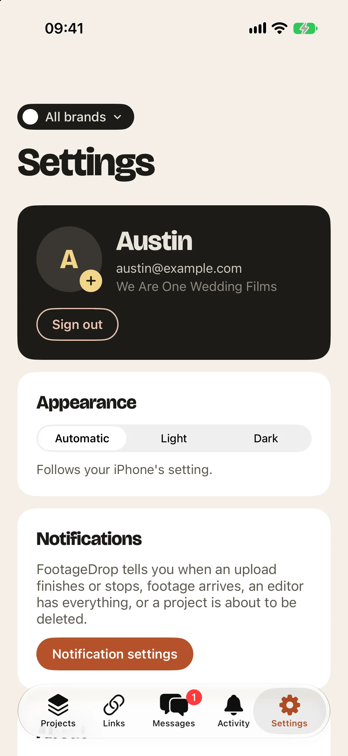 Settings: your profile, appearance and notifications